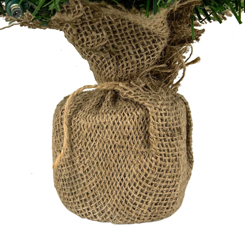 18" Pre-Lit Pine Artificial Christmas Tree in Burlap, Clear LED Lights