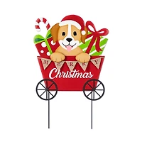 Glitzhome® 24" Metal Christmas Dog and Gift Cart Yard Stake