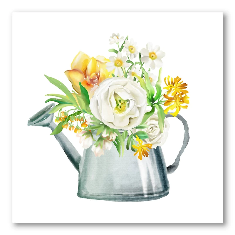 Designart - Roses Peonies & Marigolds In Garden Watering Can