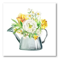 Designart - Roses Peonies & Marigolds In Garden Watering Can