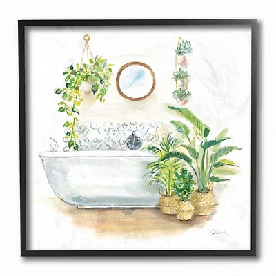Stupell Industries Serene Bathroom Interior with Greenery Plants Painting,12" x 12"