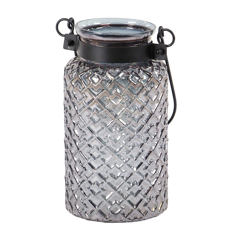 12" Black Glass Textured Candle Lantern