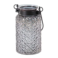 12" Black Glass Textured Candle Lantern
