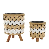 Brown Jute Rope Geometric Woven Chevron Planter Set