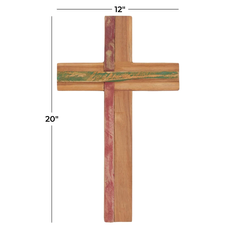 Brown Wood Industrial Cross Wall Decor, 20" x 12" x 2"