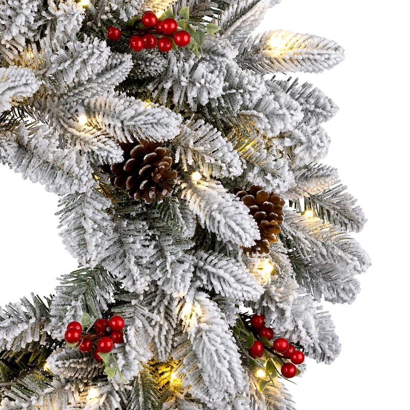 24" Snowberry Warm White LED Pre-Lit Pine Wreath