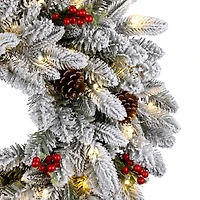 24" Snowberry Warm White LED Pre-Lit Pine Wreath