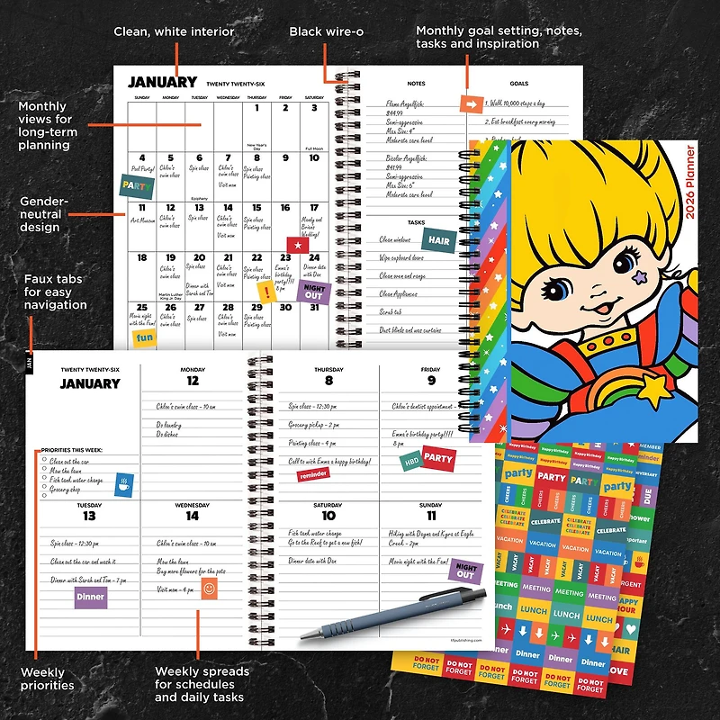 2026 Rainbow Brite Medium Weekly Monthly Planner