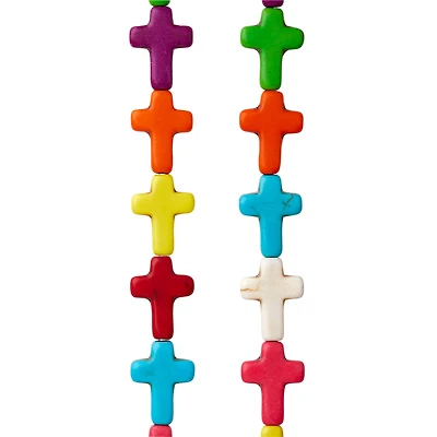 Multicolor Reconstituted Stone Cross Beads, 15mm by Bead Landing™