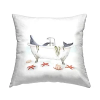 Stupell Industries Dolphin Lounging Nautical Seaweed Coastal Bathtub Throw Pillow, 18" x 18"