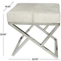 21" Light Gray Leather Geometric Stool with Metal Base