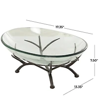 17" Kitchen Glass Serving Bowl with Black Metal Branch Stand