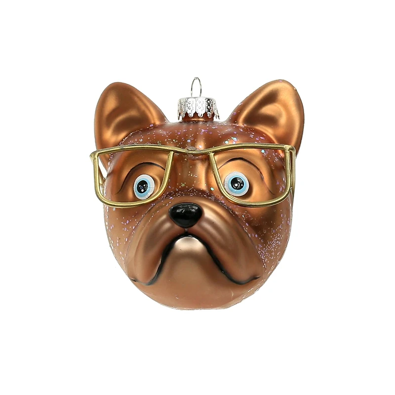 3.25" Brown Bulldog with Glasses Glass Ornament by Ashland®
