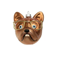 3.25" Brown Bulldog with Glasses Glass Ornament by Ashland®