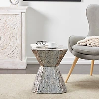 20" Gray Mother of Pearl Hourglass Accent Table