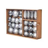 23ct. Silver Shatterproof Lux Christmas Ornament Set