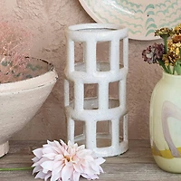 Hello Honey® 12" White Cut-Out Decorative Stoneware Lantern Candle Holder