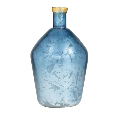 Blue Glass Coastal Vase, 15" x 9" x 9"
