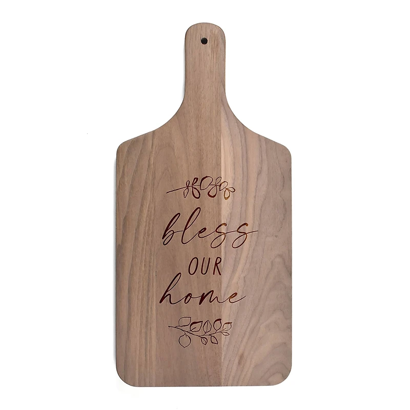 17" Bless Our Home Leaf Walnut Paddle Cutting Board