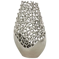 21" Silver Aluminum Metal Rounded Vase with Freeform Open Lattice Work