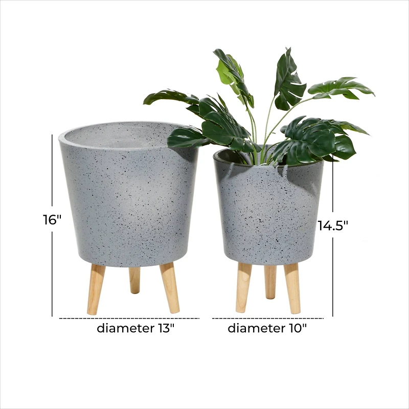 Set of 2 Grey MgO Contemporary Planter 14", 16"