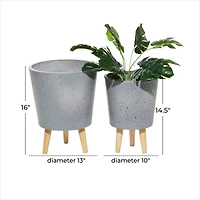 Set of 2 Grey MgO Contemporary Planter 14", 16"