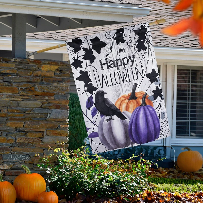 40" x 28" Pumpkins & Crow Happy Halloween Outdoor House Flag