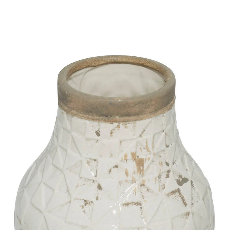16" White Stoneware Coastal Style Vase