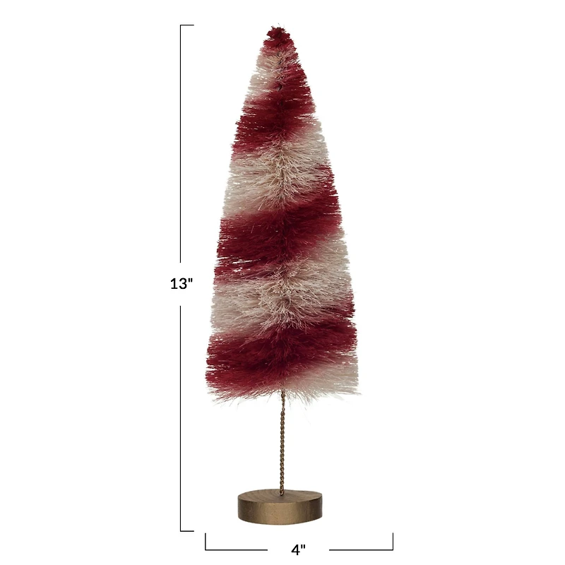 Hello Honey® 13" Red & Cream Striped Sisal Bottle Brush Swirled Tree with Wood Base