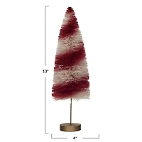 Hello Honey® 13" Red & Cream Striped Sisal Bottle Brush Swirled Tree with Wood Base