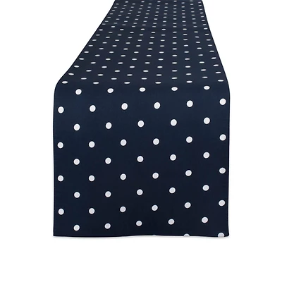 White/Navy Reversible Polka Dot Table Runner 14" x 90"