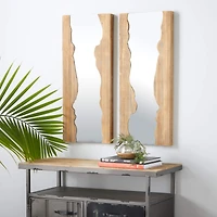 32" Brown Wood Contemporary Wall Mirror Set