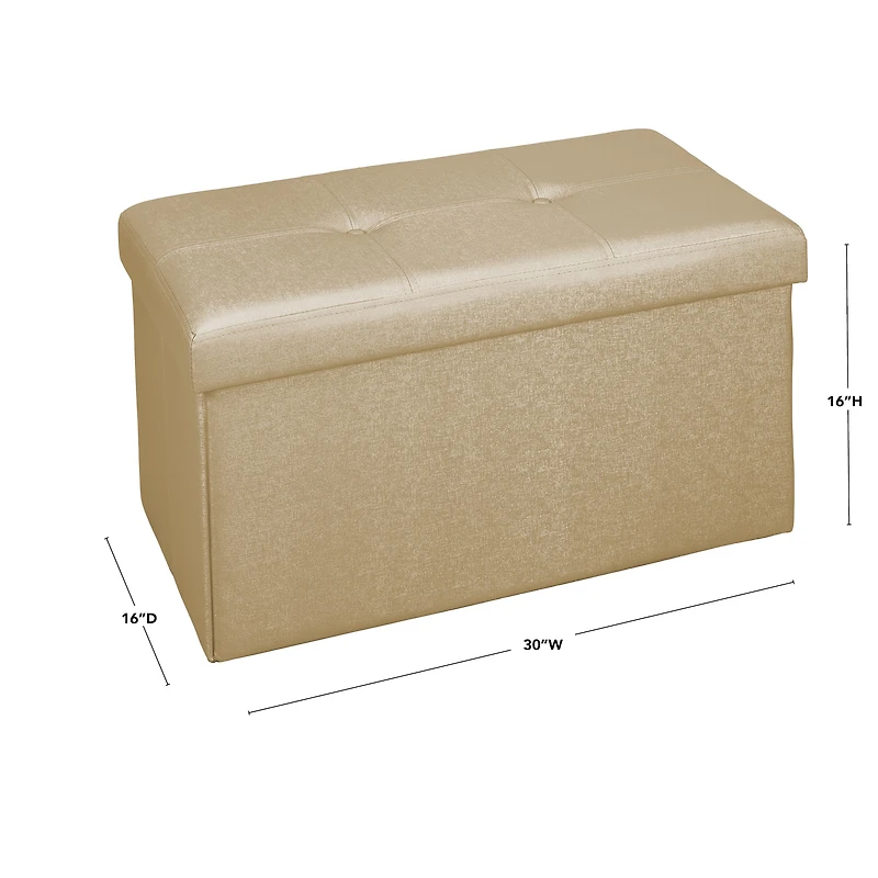 Simplify Metallic Gold Faux Leather Double Folding Storage Ottoman