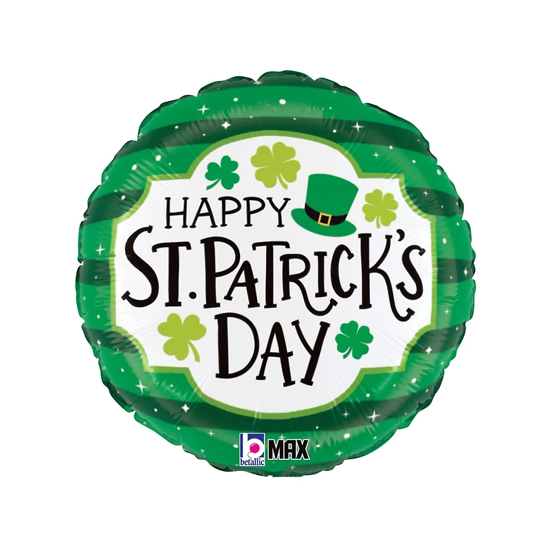 18" St. Patrick's Day Stripes MAX Float Round Foil Balloon