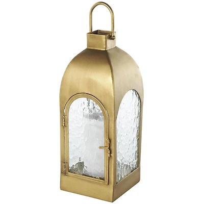 18" Gold Metal Arched Candle Lantern with Top Handle