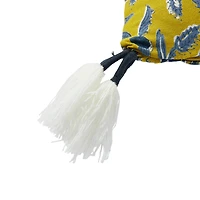 Hello Honey® Chartreuse & Blue Floral Pattern Cotton Pillow with Yarn-Wrapped Tassels