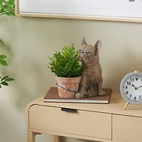 11" Textured Brown Dog Planter with Antique Pot