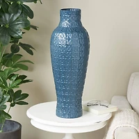 24" Dark Blue Metal Dimensional Textured Vase