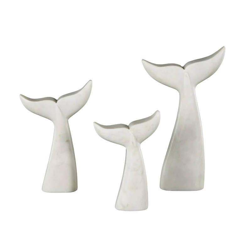 White Marble Whale Tail Sculpture Set