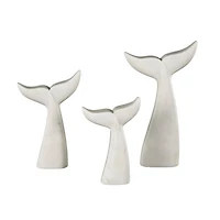 White Marble Whale Tail Sculpture Set