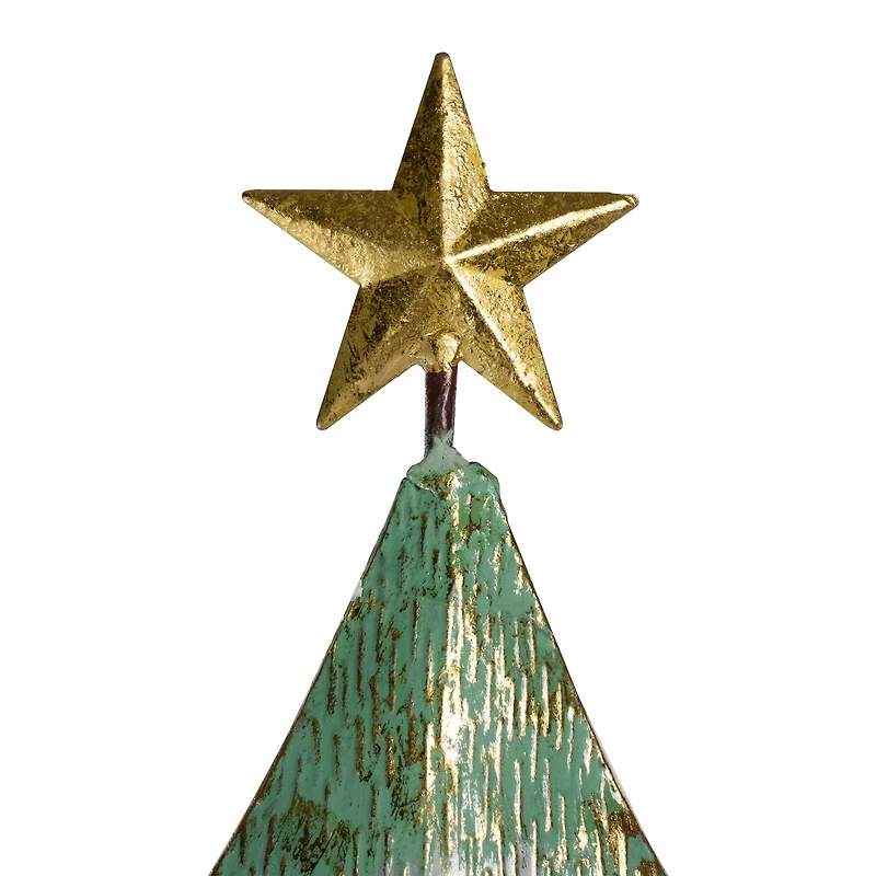 31" Rustic Layered Green & Gold Layered Metal Tabletop Christmas Tree with Gold Star Topper