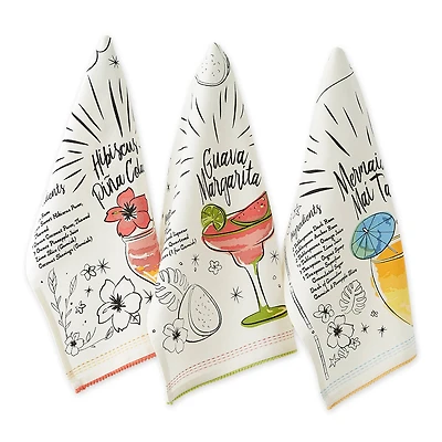 Tropical Sips Recipe Embellished Dishtowel (Set of 3)