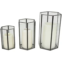 CosmoLiving by Cosmopolitan Clear Hexagon Metal Candle Lantern Set
