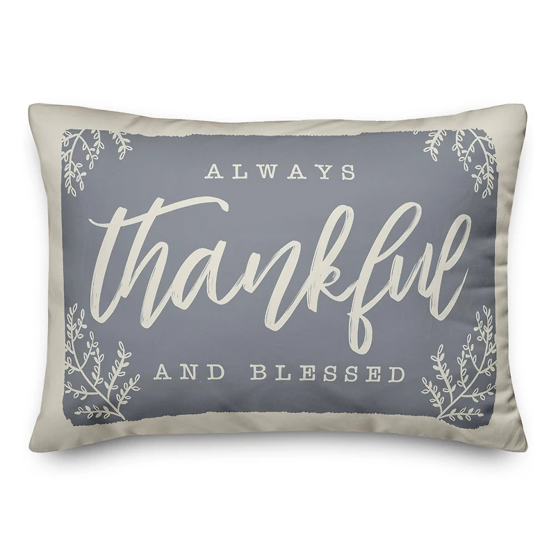Always Thankful Blue Cream Throw Pillow