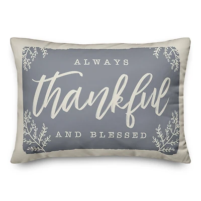 Always Thankful Blue Cream Throw Pillow