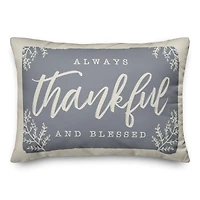 Always Thankful Blue Cream Throw Pillow