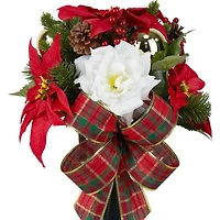 Red & White Rose & Poinsettia Remembrance Cone by Ashland