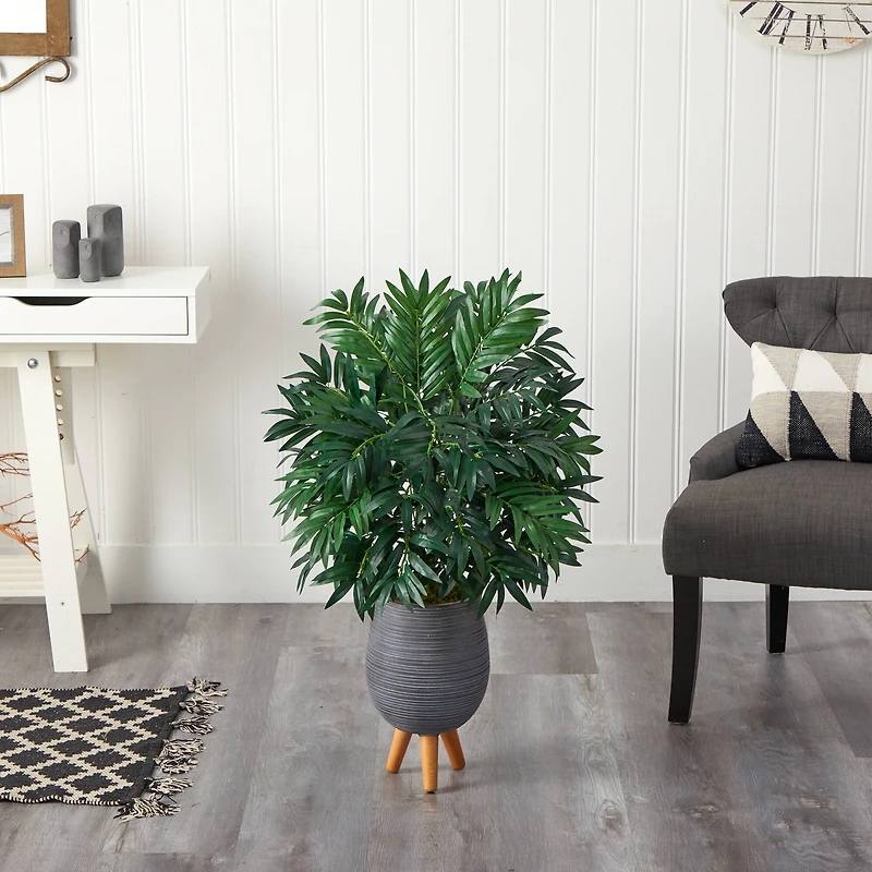 3ft. Bamboo Palm Plant in Gray Planter with Stand