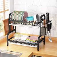 NEX™ 16.5" Black 2-Tier Kitchen Dish Rack with Utensil Holder