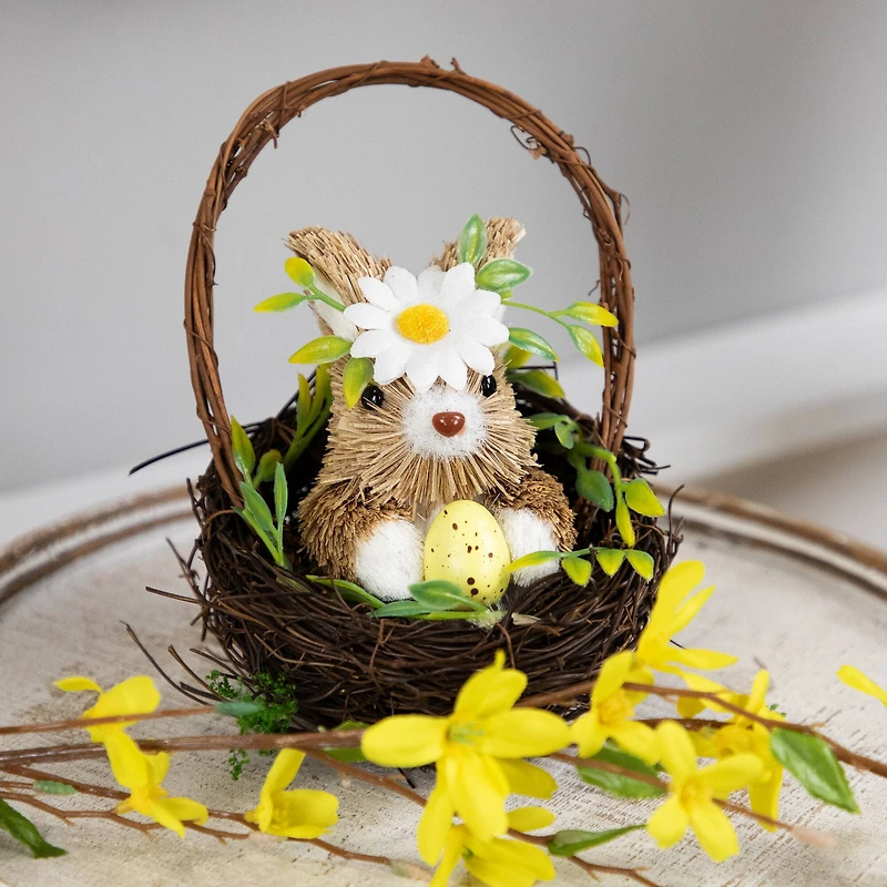 7" Easter Rabbit with Twig Basket Accent